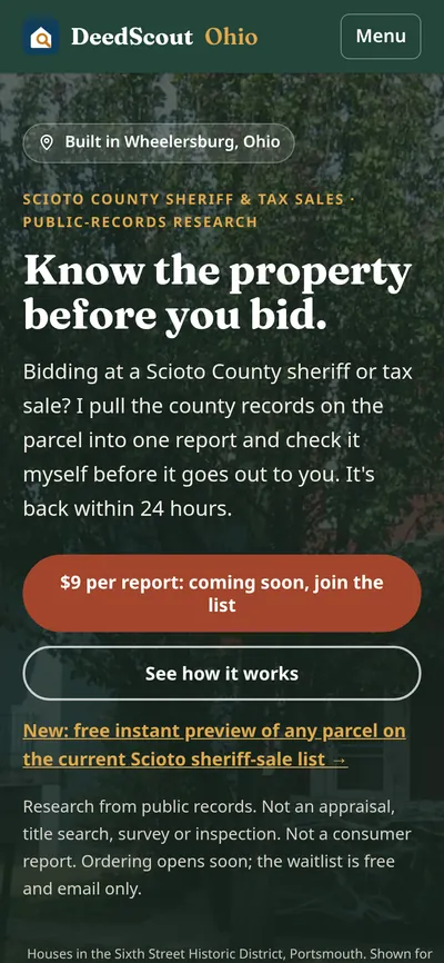 deedscout.us home page on a phone