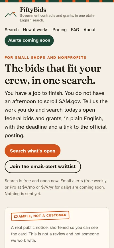 fiftybids.com home page on a phone